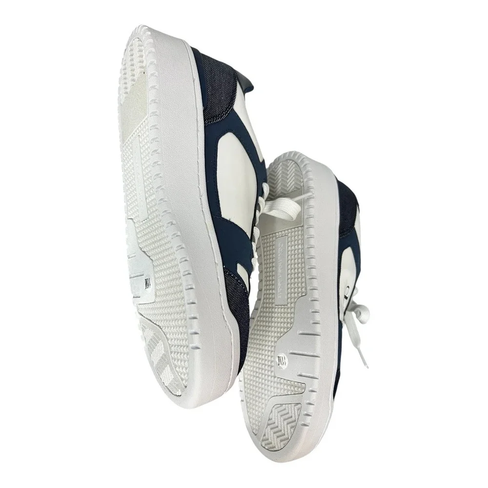 Calvin Klein Men's White Navy Leather Suede Trim Low Top Sneakers Size 11W